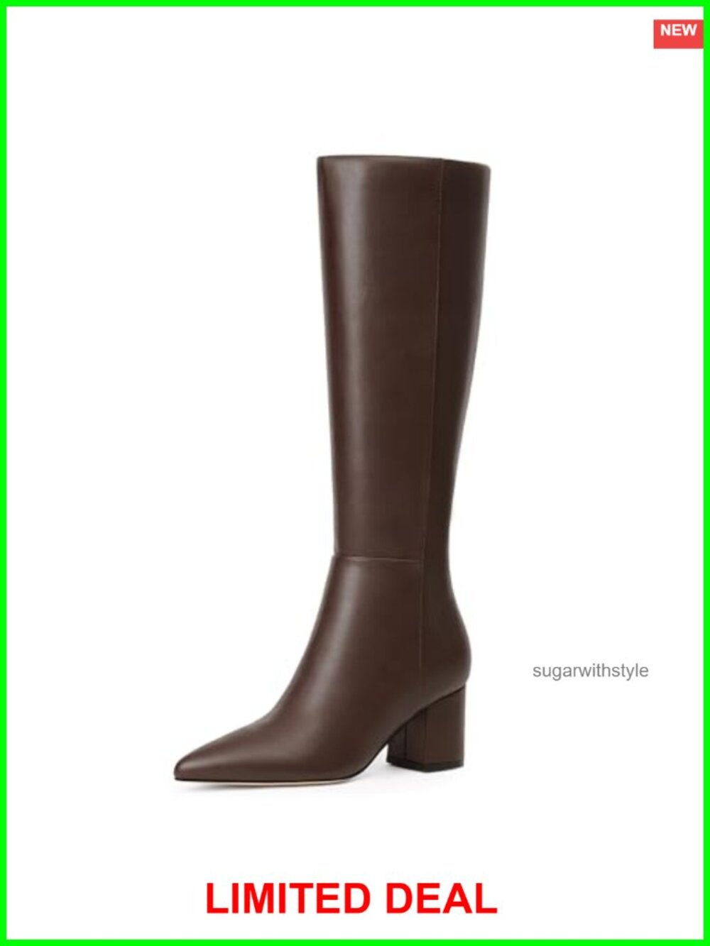 Womens Faux PU Leather Knee High Boots Pointed Toe Low Heel Tall